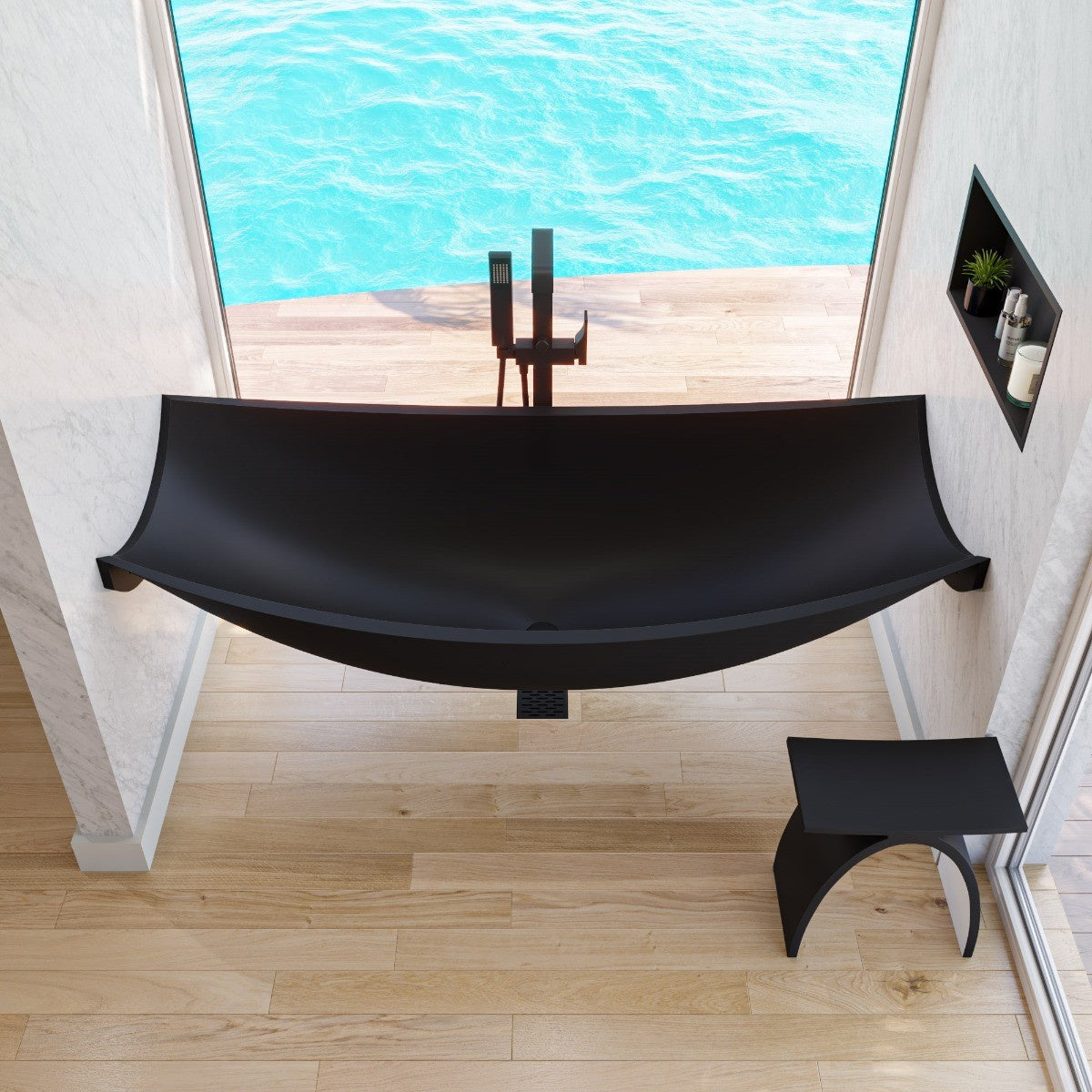 Solid Surface Suspended Wall Mounted Hammock Bathtub by Alfi