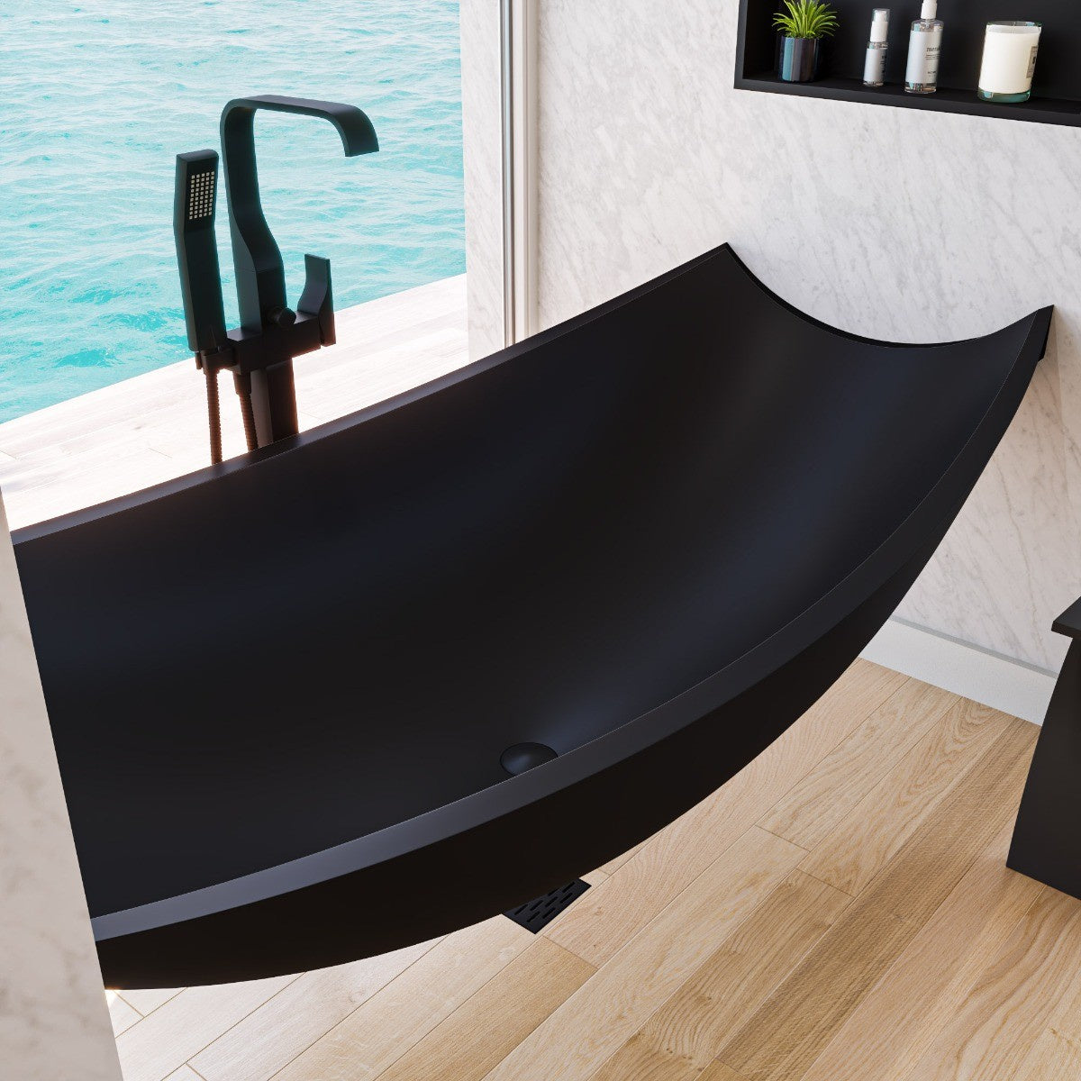 Solid Surface Suspended Wall Mounted Hammock Bathtub by Alfi