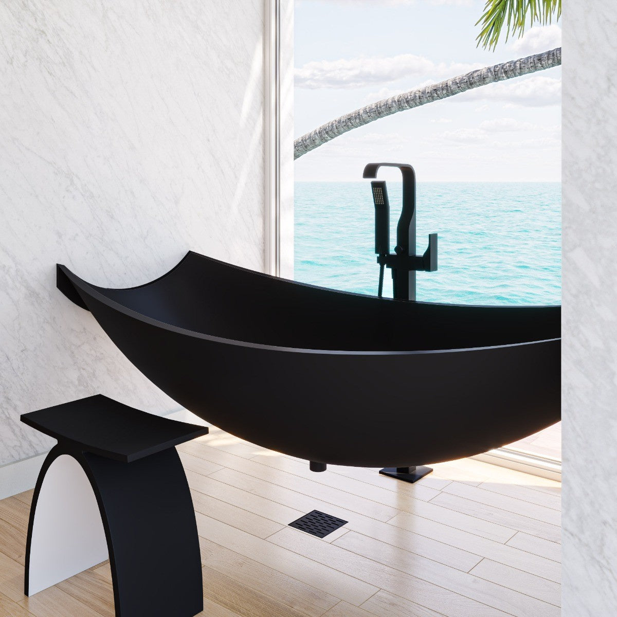 Solid Surface Suspended Wall Mounted Hammock Bathtub by Alfi