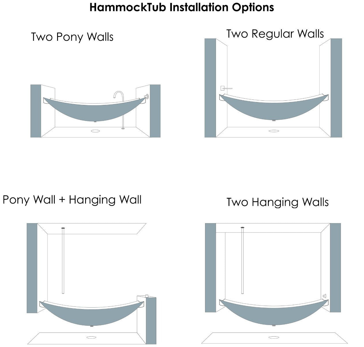 Solid Surface Suspended Wall Mounted Hammock Bathtub by Alfi