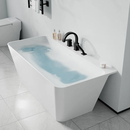 Vault Series 59 in. x 30 in. Flat Bottom Acrylic Freestanding Soaking Bathtub with Center Drain, Chrome Faucet