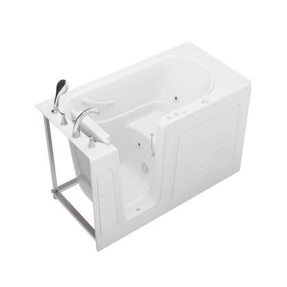 MediTub white whirlpool jetted bathtub with left drain and chrome fixtures