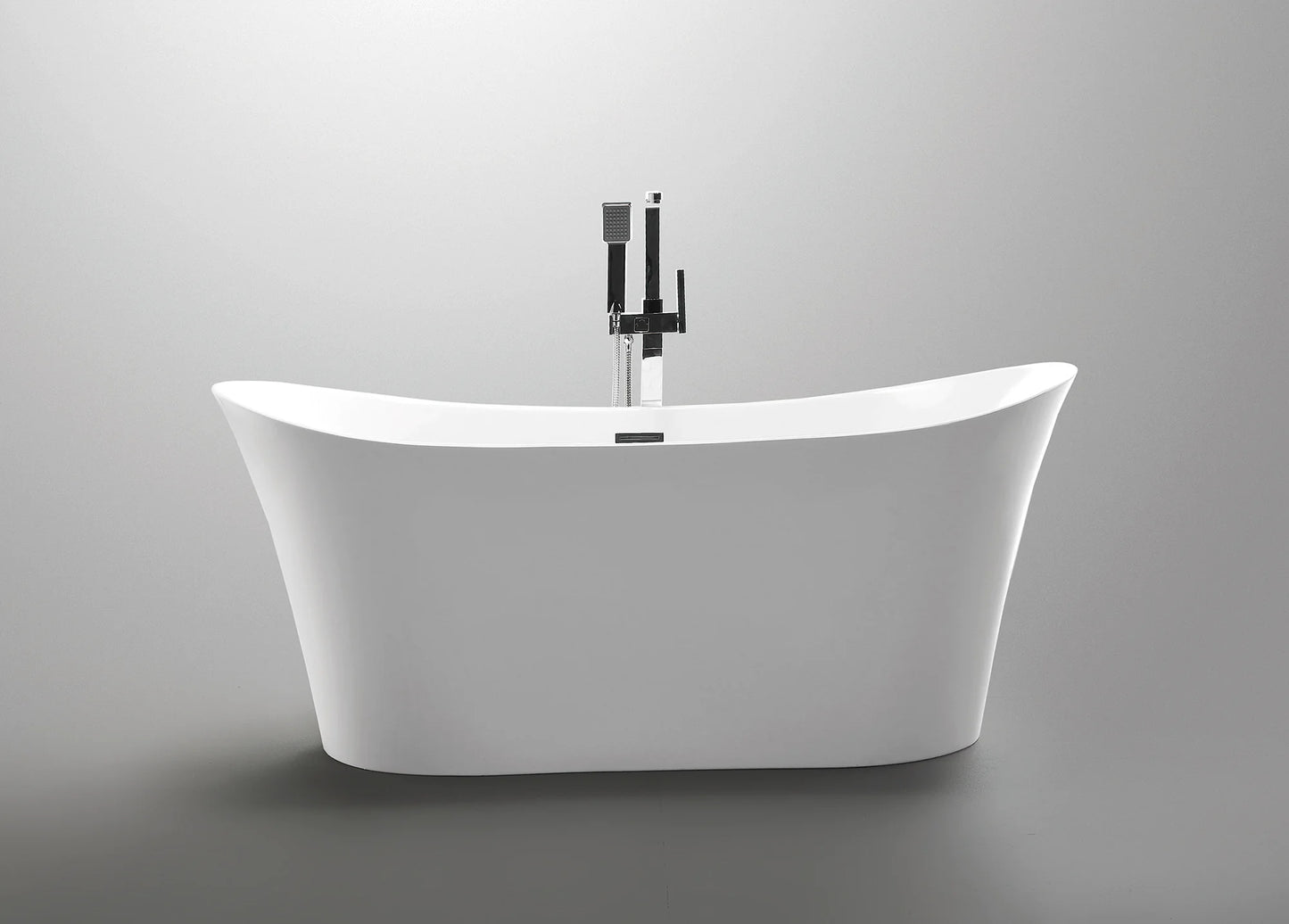 Anzzi Eft Series freestanding bathtub, white acrylic fiberglass reinforced, with chrome faucet.