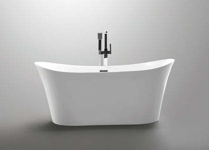 Anzzi Eft Series freestanding bathtub, white acrylic fiberglass reinforced, with chrome faucet.