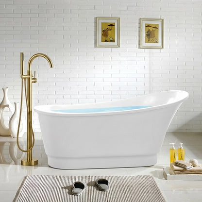 Prima Series 67 in. x 31 in. Flat Bottom Acrylic Freestanding Soaking Bathtub with Center Drain in Glossy White