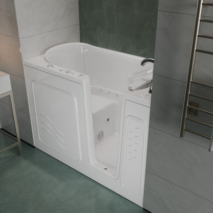 MediTub Meditub Collection 30 x 52 right-side drain jetted bathtub in white with powered fast drain