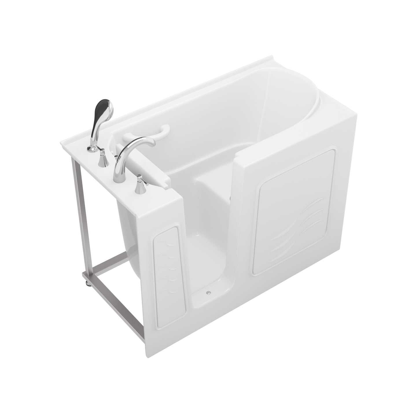 MediTub white left-side drain alcove bathtub with jetting soak feature and fast-filling chrome faucet set