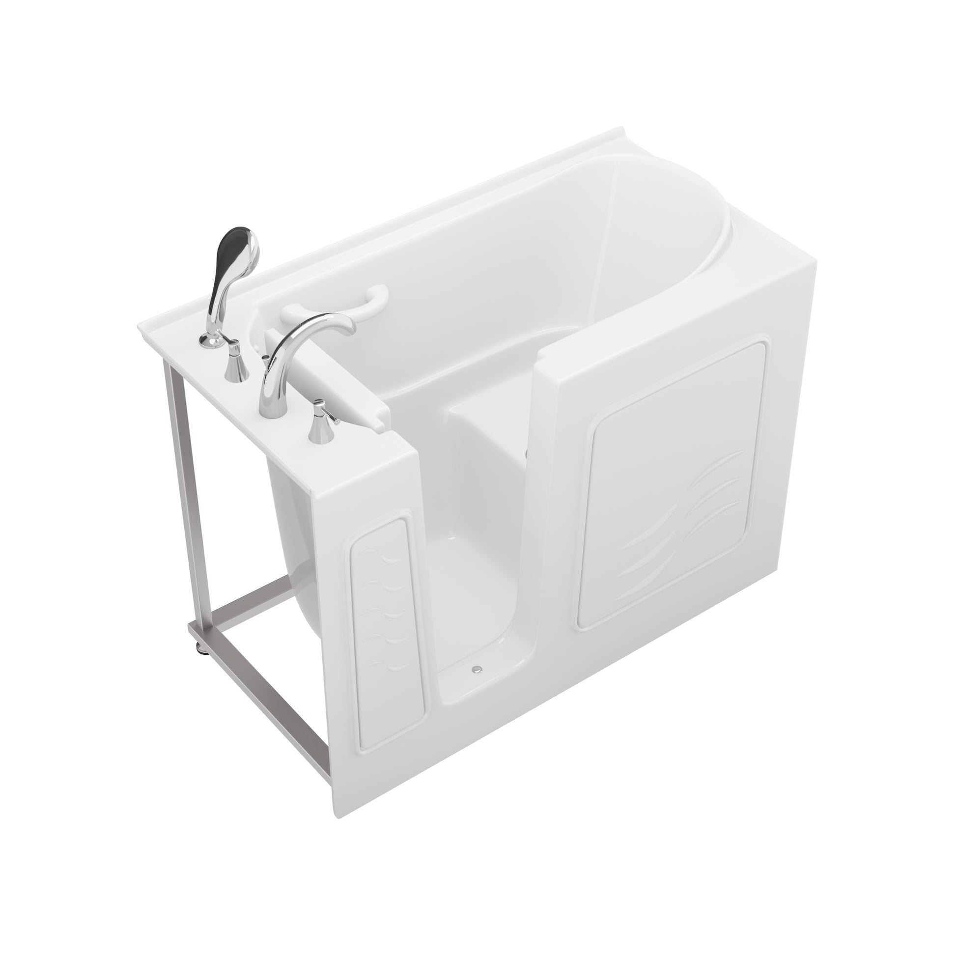 MediTub white left-side drain alcove bathtub with jetting soak feature and fast-filling chrome faucet set