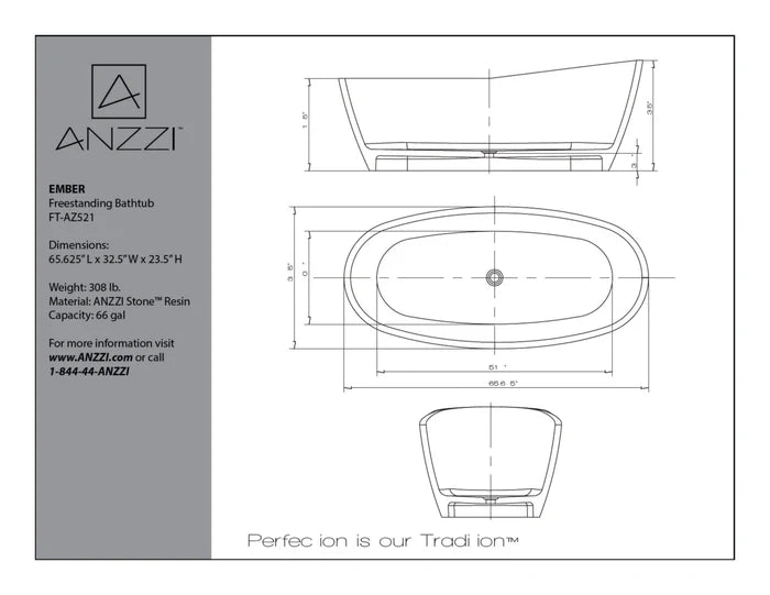 Ember 5.4 ft. Solid Surface Center Drain Freestanding Bathtub in Emerald Green