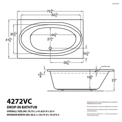 Vogue 42 x 72 Rectangular Air Jetted Bathtub with Reversible Drain