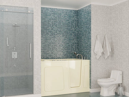 Nimbus Series 32 in. L x 60 in. W Right Side Drain Dual Jetted Bathtub in Biscuit with Microbubbles Jet