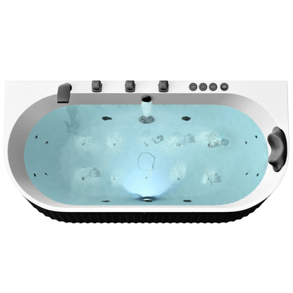 Stone Bell 67 in. Flatbottom Freestanding Whirlpool and Air Bathtub with Center Drain and Faucet in Black and White