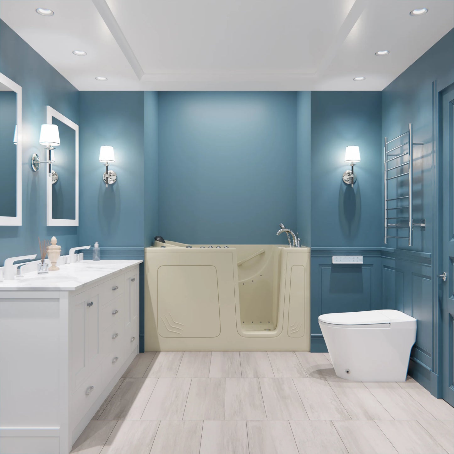 Nimbus Series 32 in. L x 60 in. W Right Side Drain Dual Jetted Bathtub in Biscuit with Microbubbles Jet