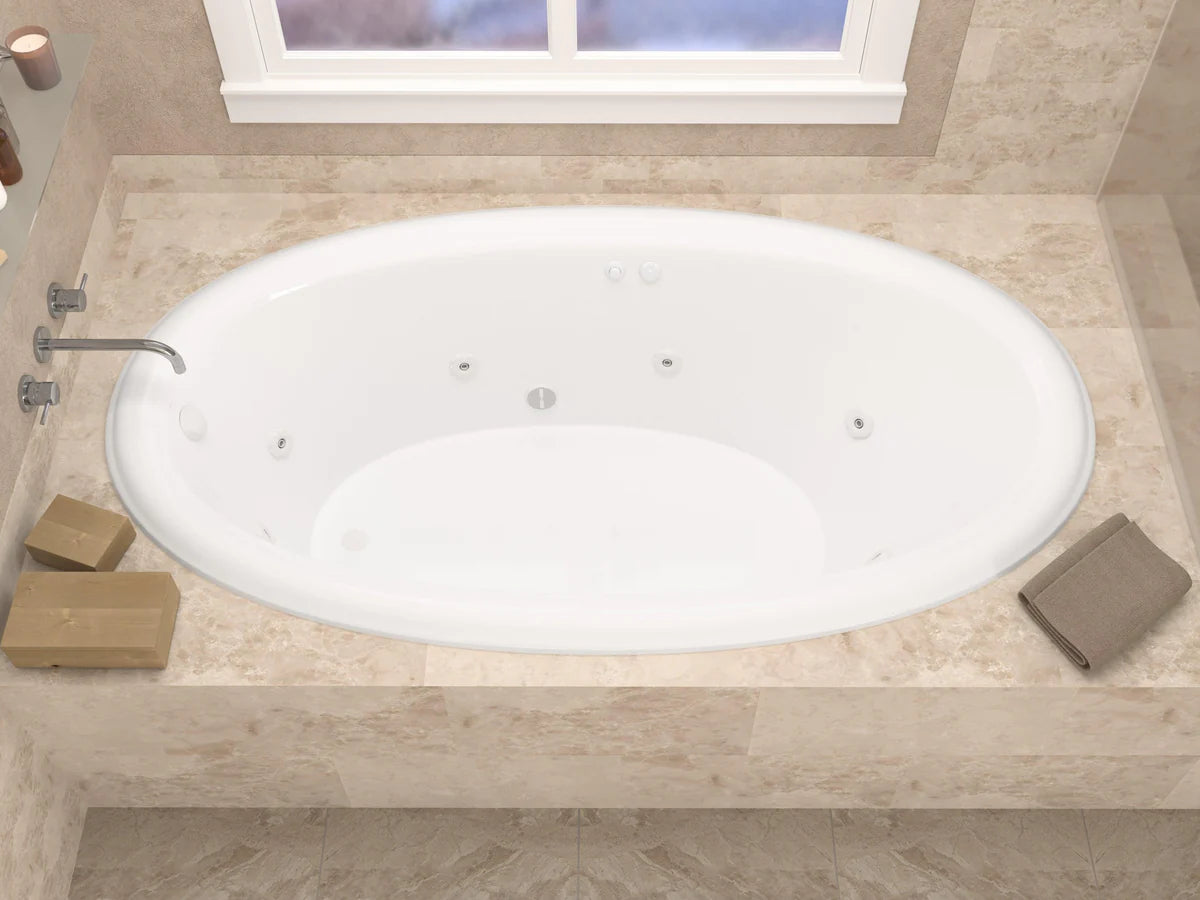 Petite 36  x 60  Oval Whirlpool Bathtub with Left Side Drain and V-Style Back Jets in Glossy Smooth White