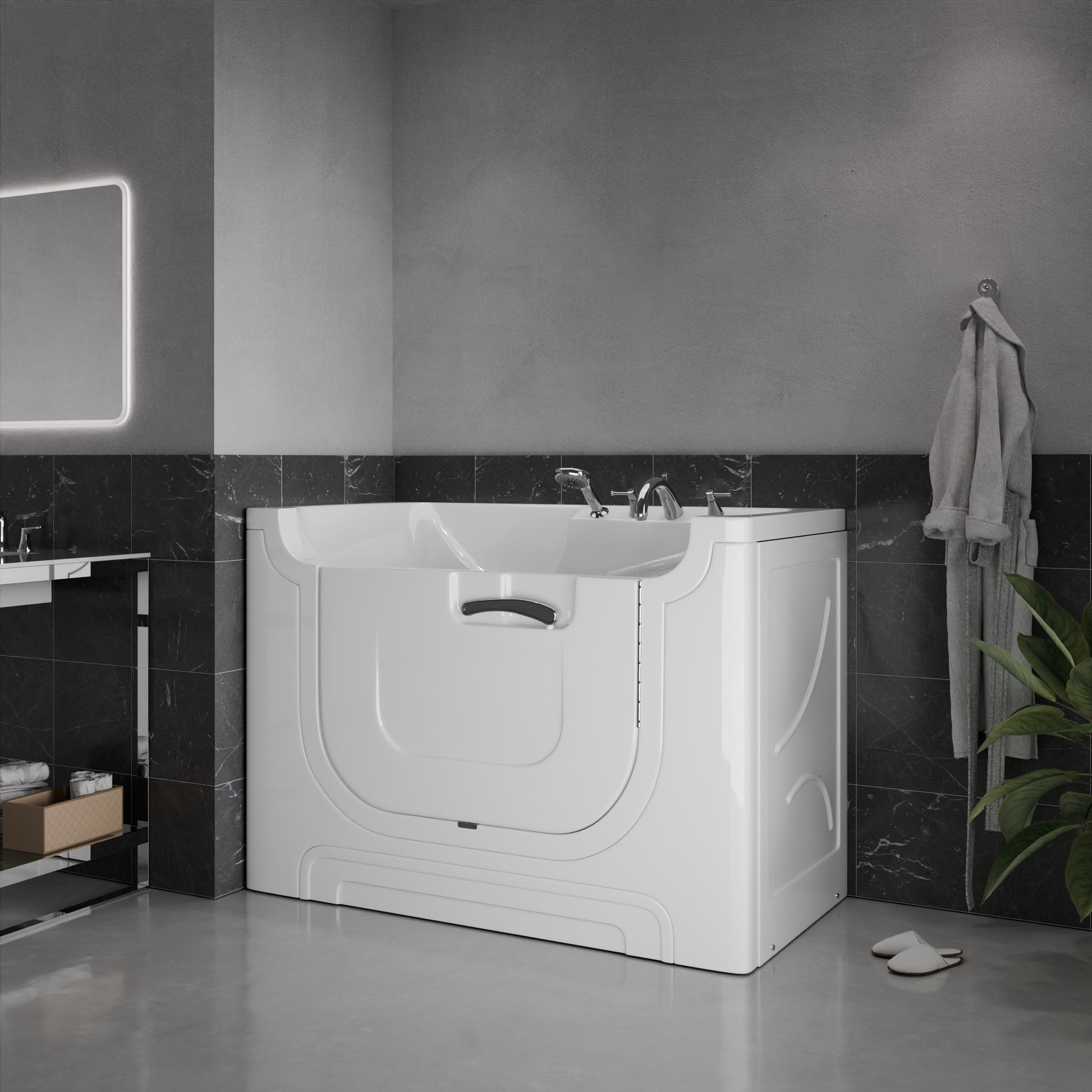 MediTub Collection 30x60 right-drain jetted white soaker bathtub with fast-filling faucet set