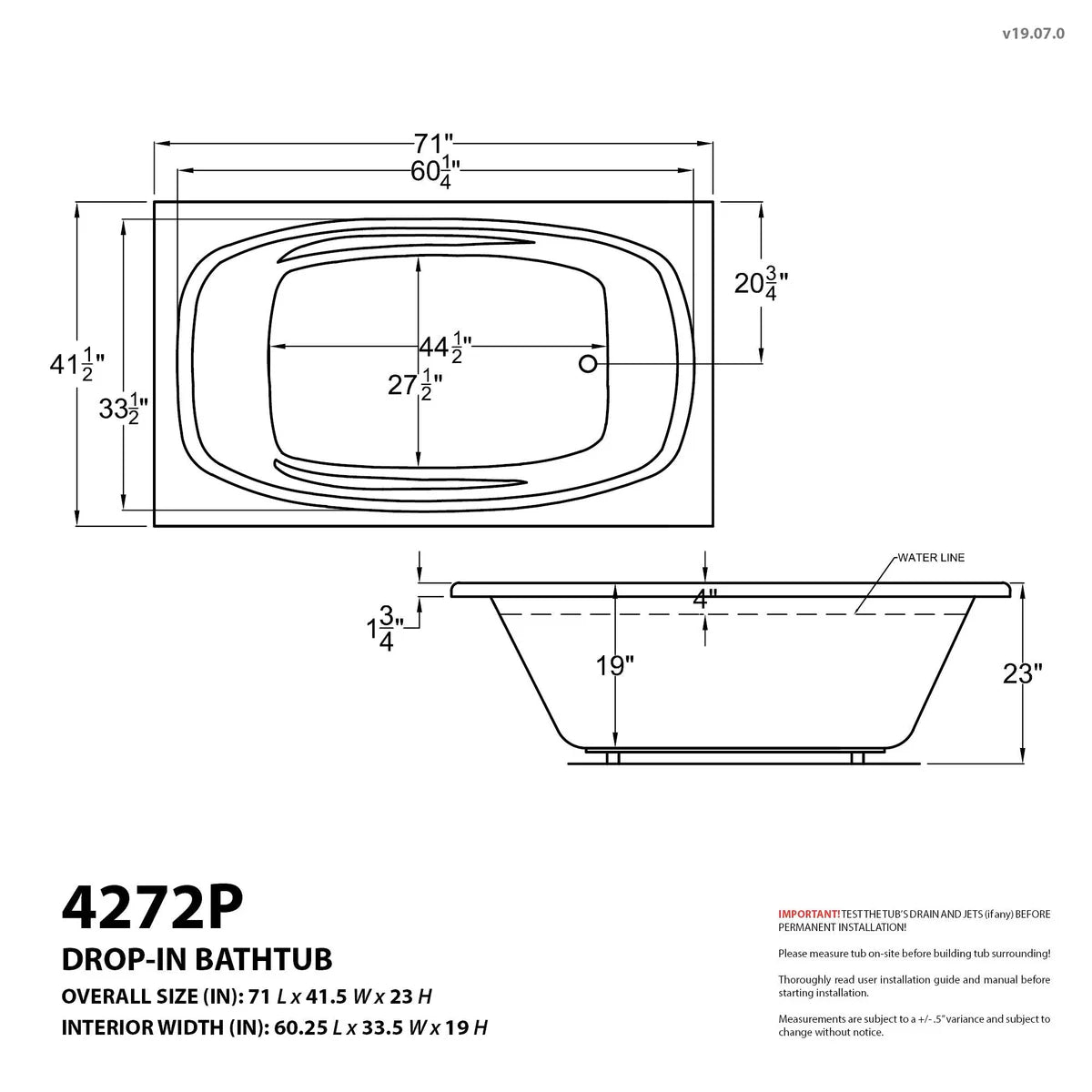 Polaris  71 in. x 42 in. Rectangular Air Bathtub with Left Side Drain and Aromatherapy in Glossy Smooth White