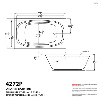 Polaris  71 in. x 42 in. Rectangular Air Bathtub with Left Side Drain and Aromatherapy in Glossy Smooth White