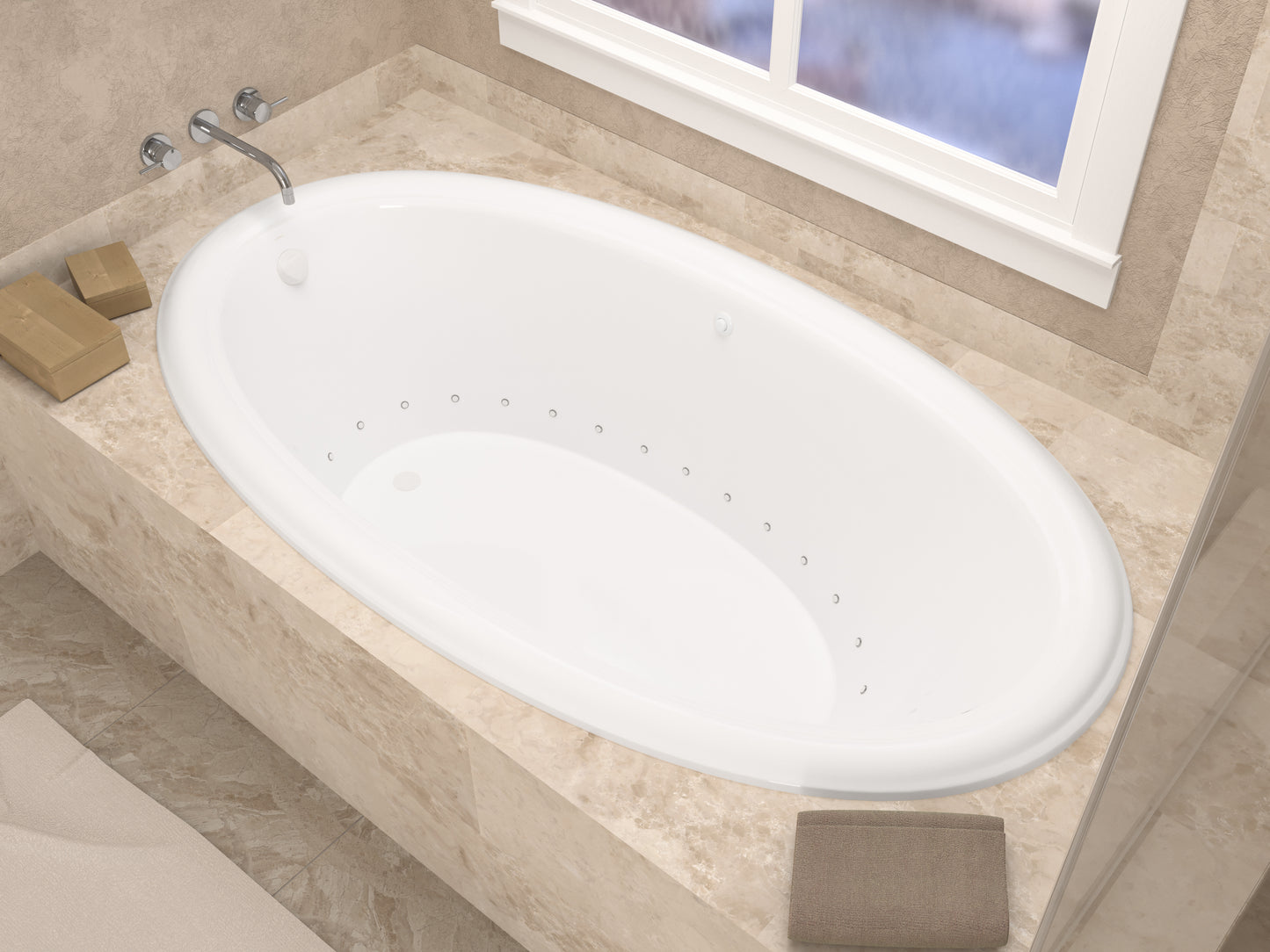 Petite 42  x 70  Oval Air Bathtub with Left Side Drain and Marine Grade Acrylic in Glossy Smooth White