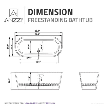 Rossetto Series 67 in. x 28 in. Flat Bottom Solid Surface Freestanding Soaking Bathtub with Center Drain in Matte White