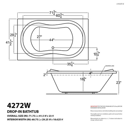 Star Series 72 in. x 42 in. Rectangular Air Bathtub with Center drain and Aromatherapy Bubbles in Glossy Smooth White