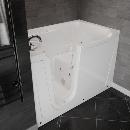 MediTub Collection 36x60 left-side drain jetted bathtub in white with powered fast drain