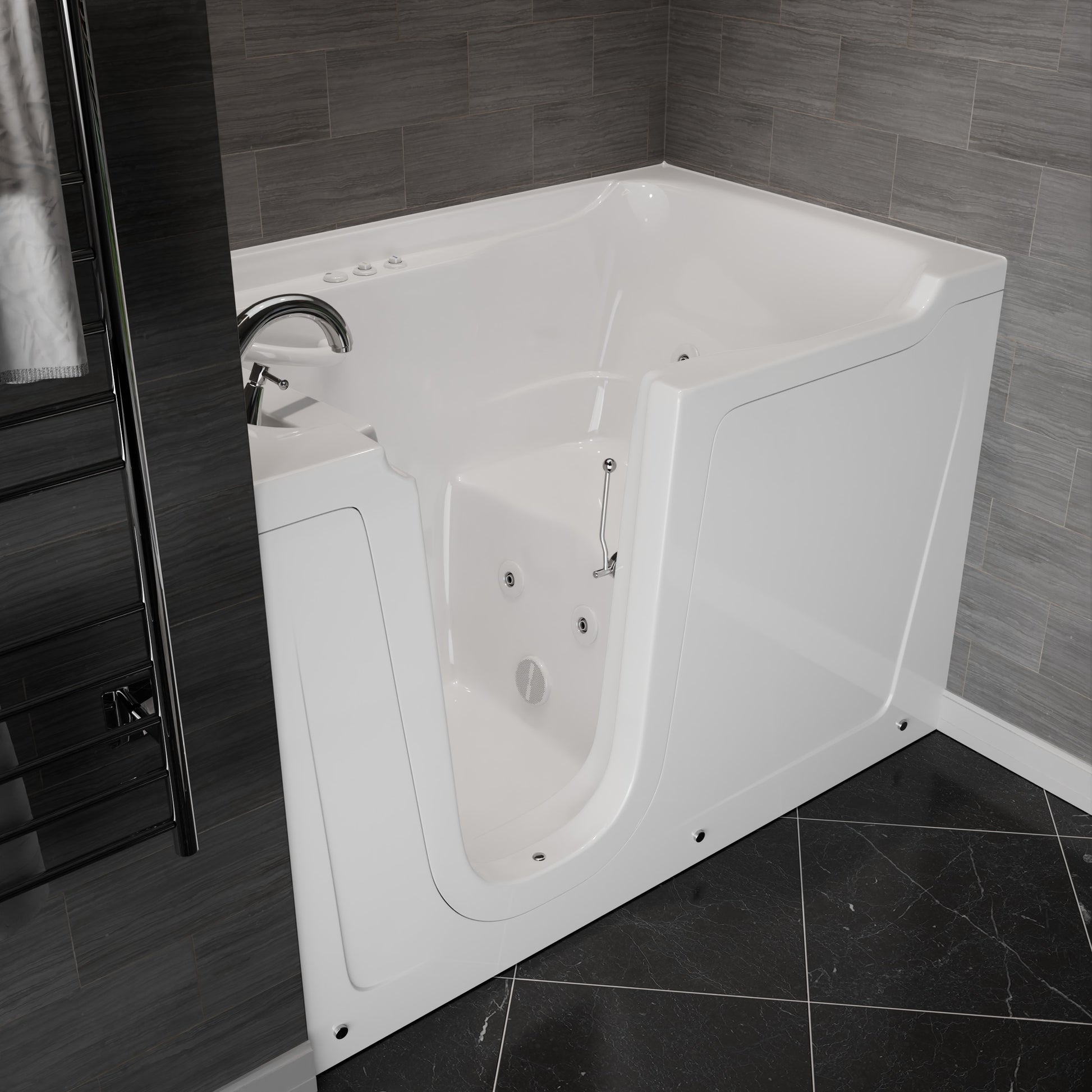 MediTub white 36 x 60 whirlpool jetted bathtub with left drain and powered fast drain