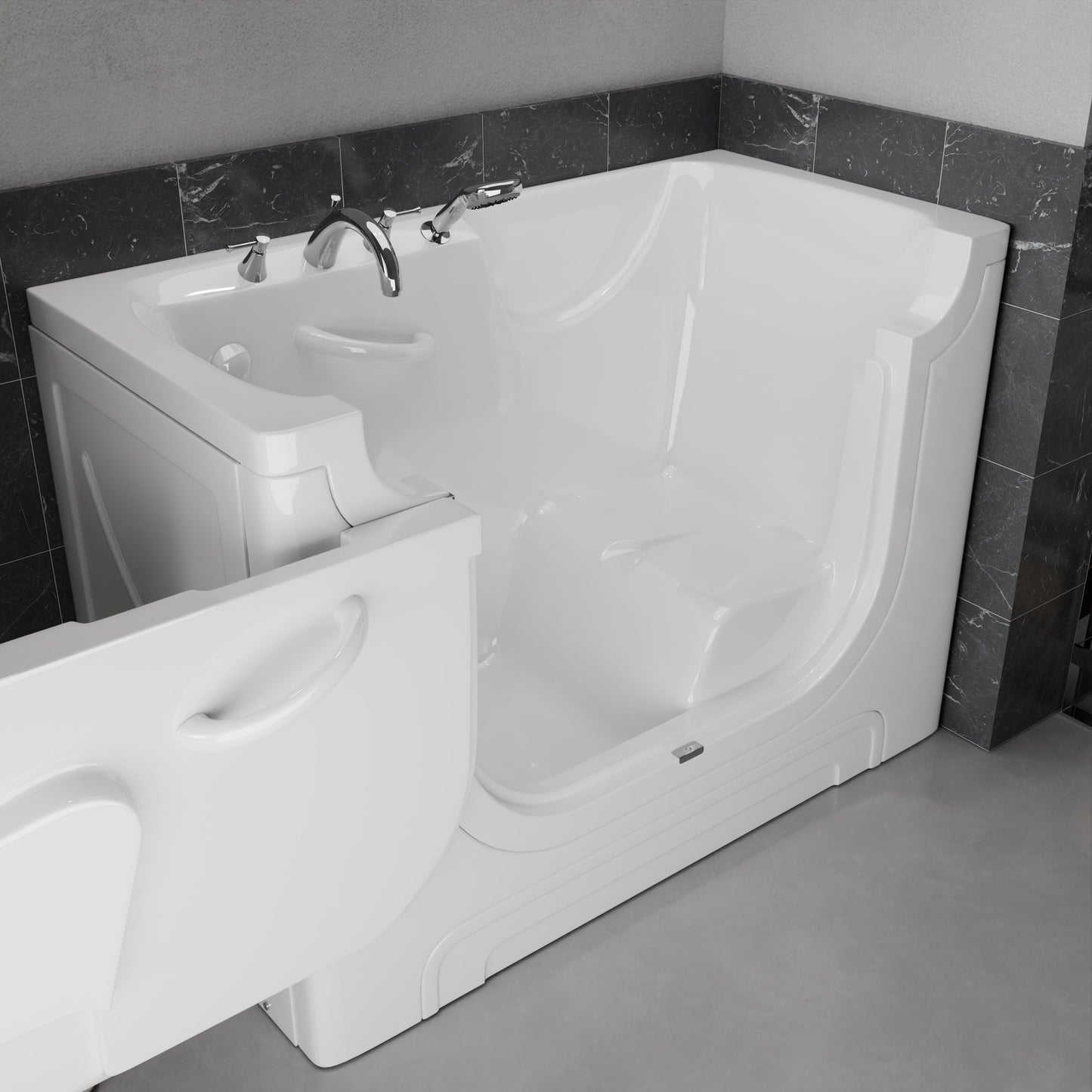 Meditub Collection 30x60 left-drain jetted alcove bathtub in white with chrome faucet