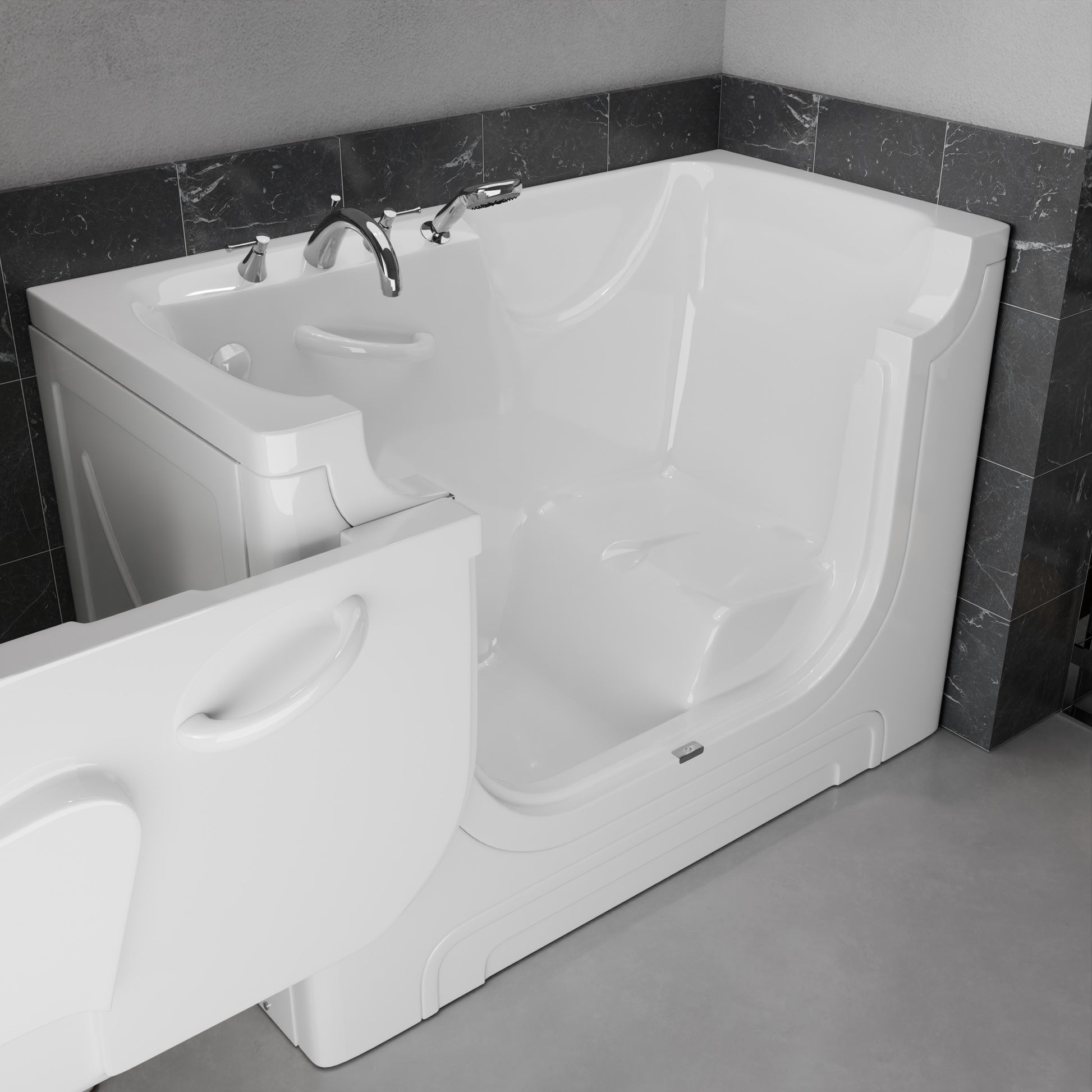 Meditub Collection 30x60 left-drain jetted alcove bathtub in white with chrome faucet