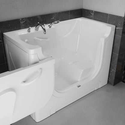 Meditub Collection 30x60 left-drain jetted alcove bathtub in white with chrome faucet