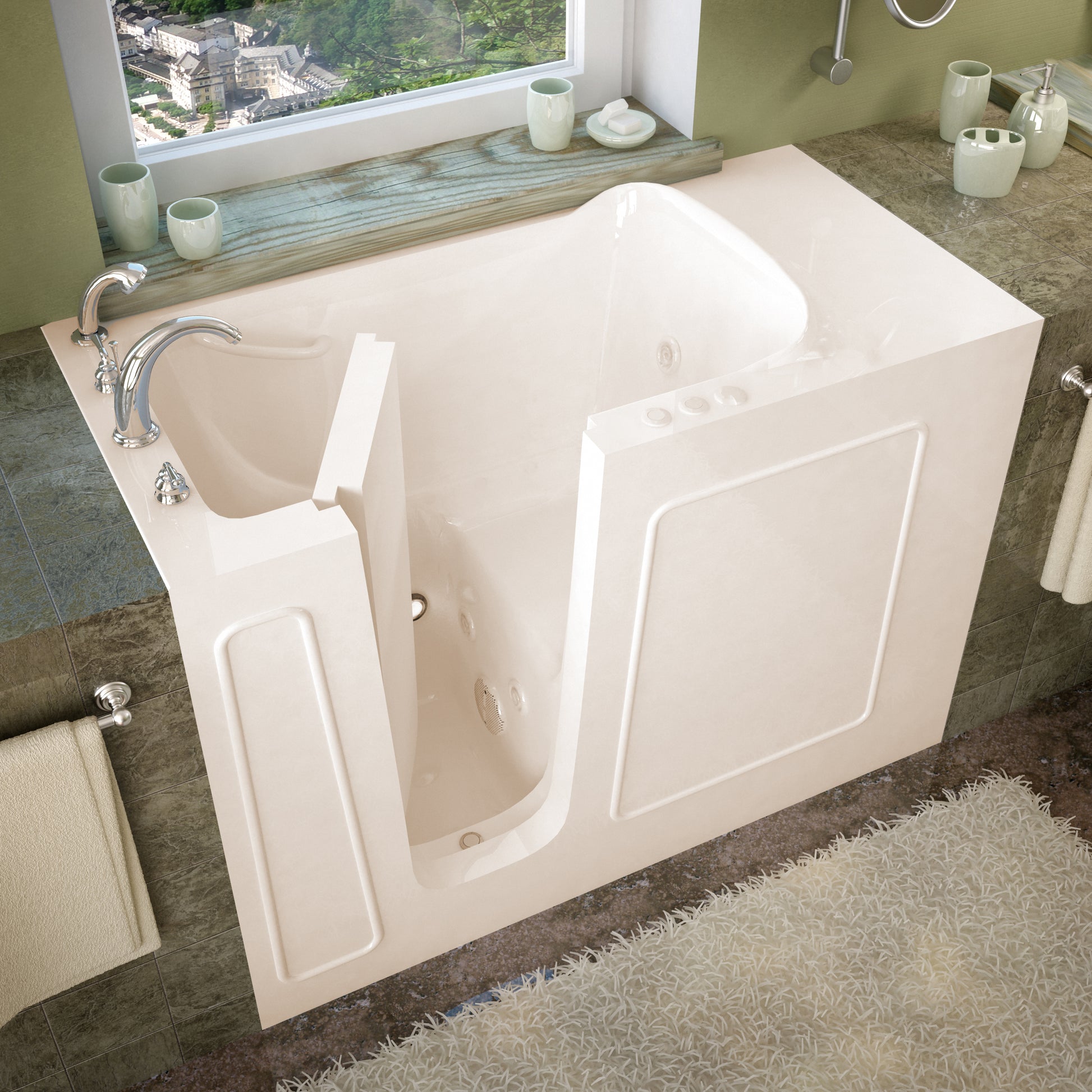 MediTub walk-in bathtub 26 x 53, biscuit color with left drain and whirlpool jets