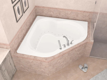 Cascade 60 in. x 60 in. Corner Air Bathtub with Center drain and Aromatherapy Bubbles in Glossy Smooth White