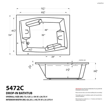 Amethyst Series 72 in. x 54 in. Rectangular Air Bathtub with Right Side Drain and Aromatherapy in Glossy Smooth White