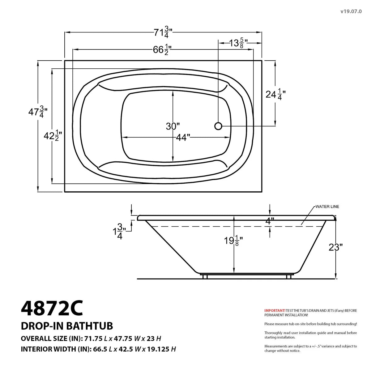 Peridot Series 72 in. x 48 in. Rectangular Air Bathtub with Left Side Drain and Aromatherapy in Glossy Smooth White