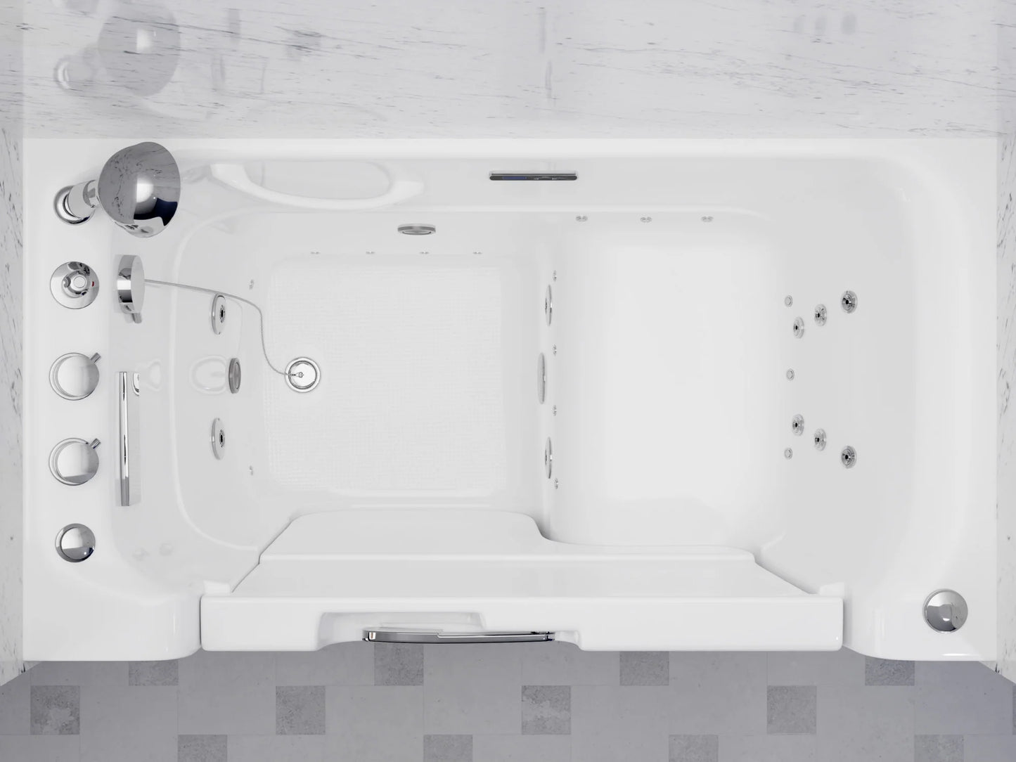 Left Drain FULLY LOADED Wheelchair Access Walk-in Tub with Air and Whirlpool Jets Hot Tub | Quick Fill Waterfall Tub Filler with 6 Setting Handheld Shower Sprayer | Including Aromatherapy, LED Lights, V-Shaped Back Jets, and Auto Drain | 2953WCLWD