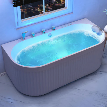 Stone Bell 67 in. Flatbottom Freestanding Whirlpool and Air Bathtub with Center Drain and Faucet in White and Chrome