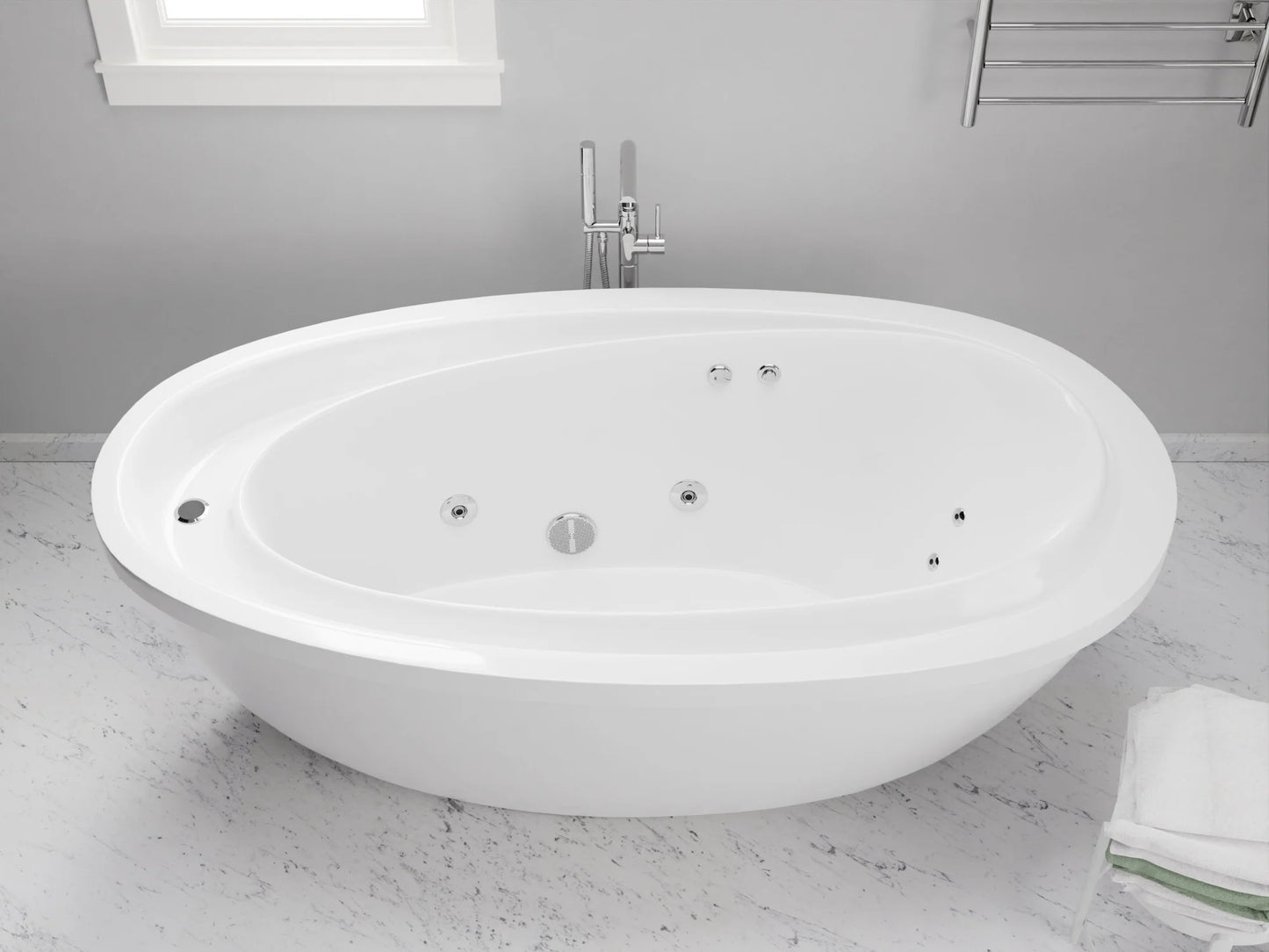 Leni Series 71 in. x 38 in. Jetted Whirlpool 54 Gallon Capacity Freestanding Bathtub with Reversible Drain in White