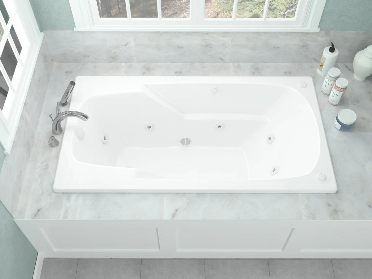 Eros 36 x 72 Rectangular Whirlpool Bathtub with Right Side Drain and V-Style Back Jets in Glossy White
