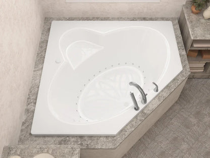 Malachite Series 82 in. x 62 in. Corner Air Bathtub with Center drain and Aromatherapy Bubbles in Glossy Smooth White
