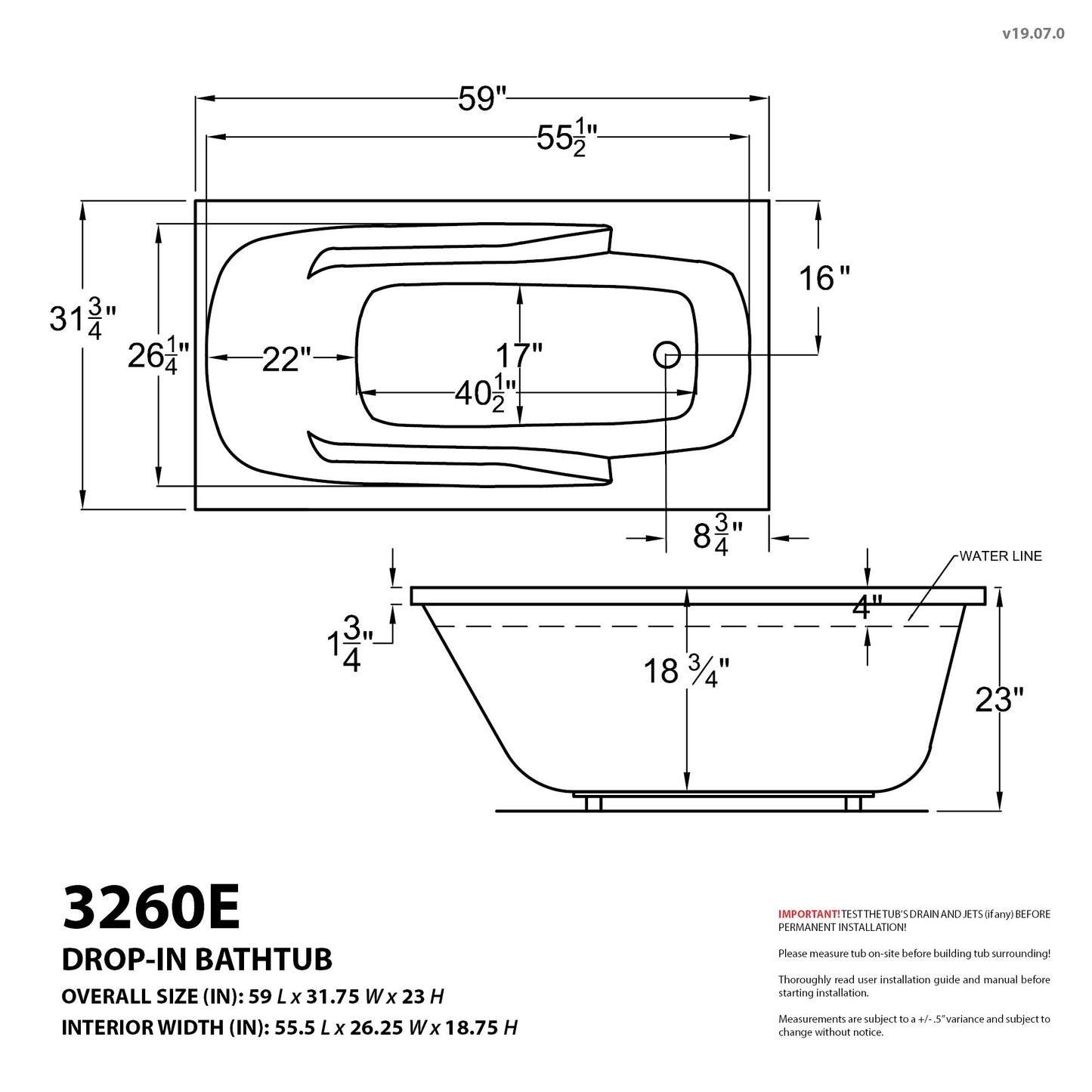Coral Series 59 in. x 32 in. Rectangular Air Bathtub with Right Side Drain and Aromatherapy in Glossy Smooth White