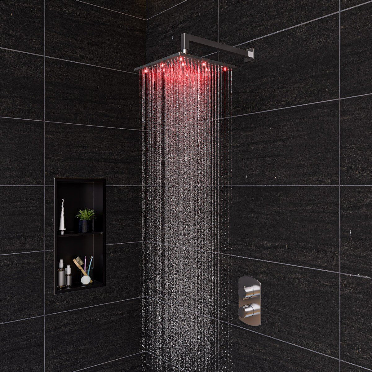 LED12S 12 Inch Square Multi Color LED Rain Shower Head by Alfi