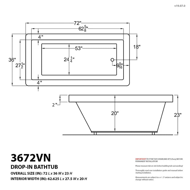 Atlantis Whirlpools Venetian 36 x 74 Rectangular Air Jetted Bathtub
