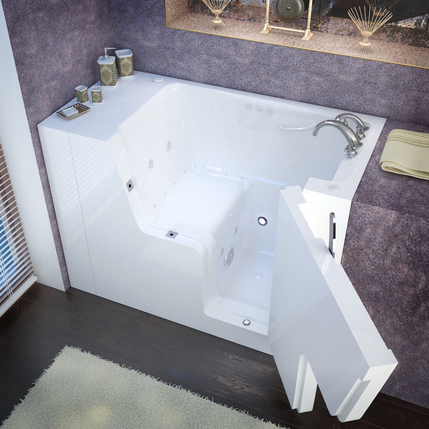 MediTub white 29x52 wheelchair-accessible whirlpool bath with right drain and air jets