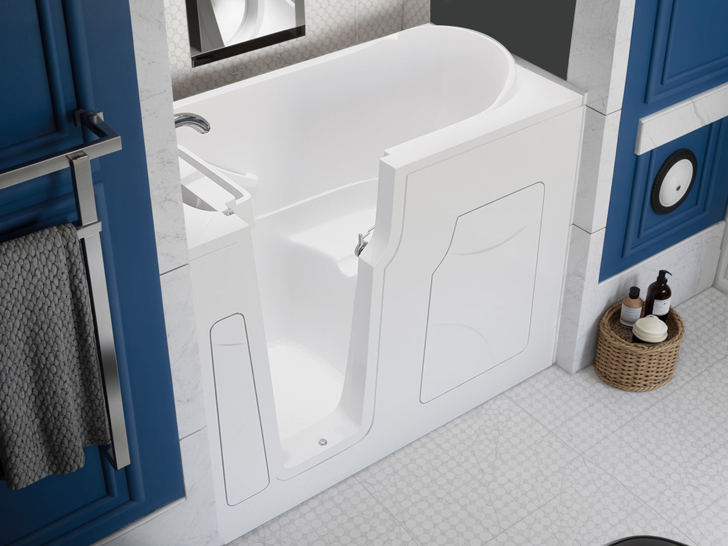 MediTub Celeste Series white left-drain soaking walk-in tub, 53–60 in x 28 in