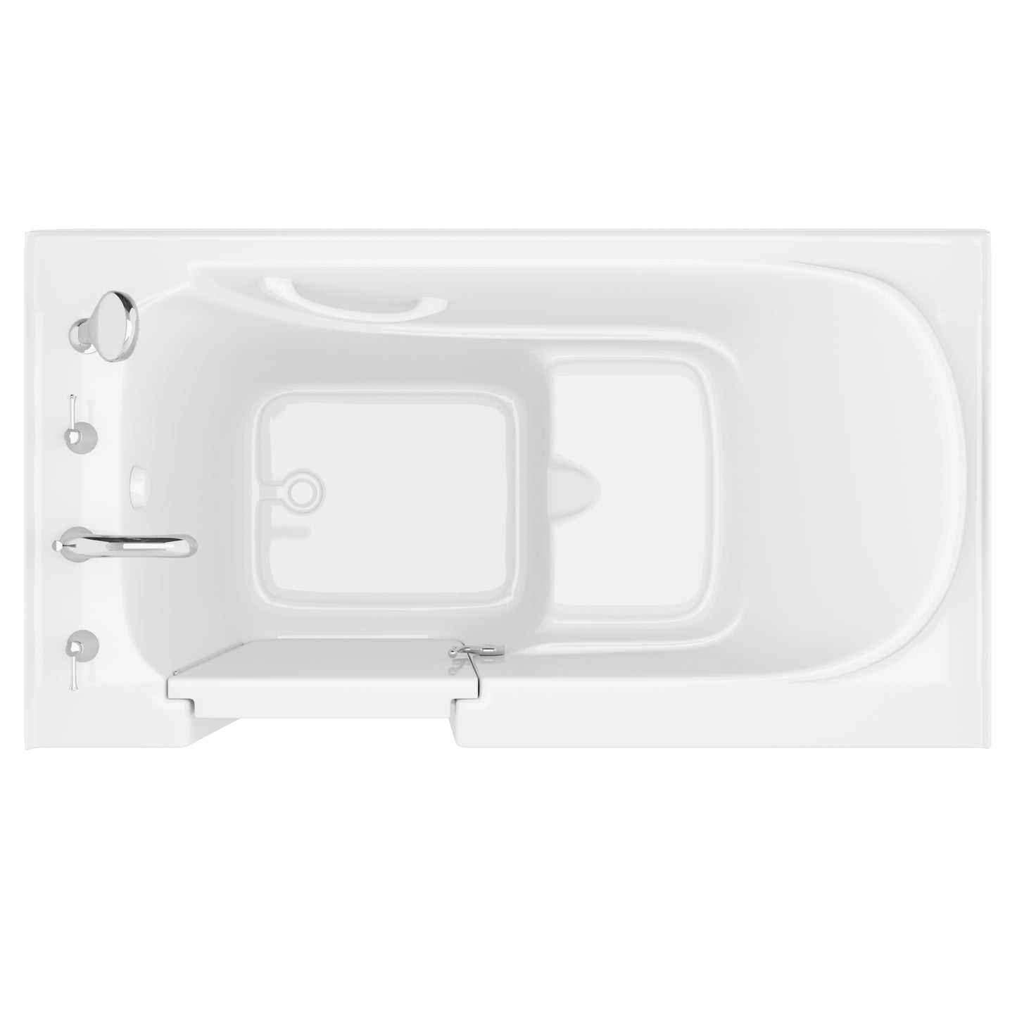 MediTub walk-in soaking tub, 32 x 60, left drain, quick-fill, white, top-down view