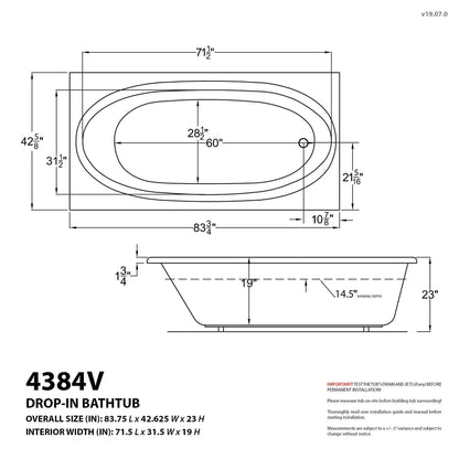 Imperial Series 84 in. x 43 in. Rectangular Air Bathtub with Left Side Drain and Aromatherapy in Glossy Smooth White
