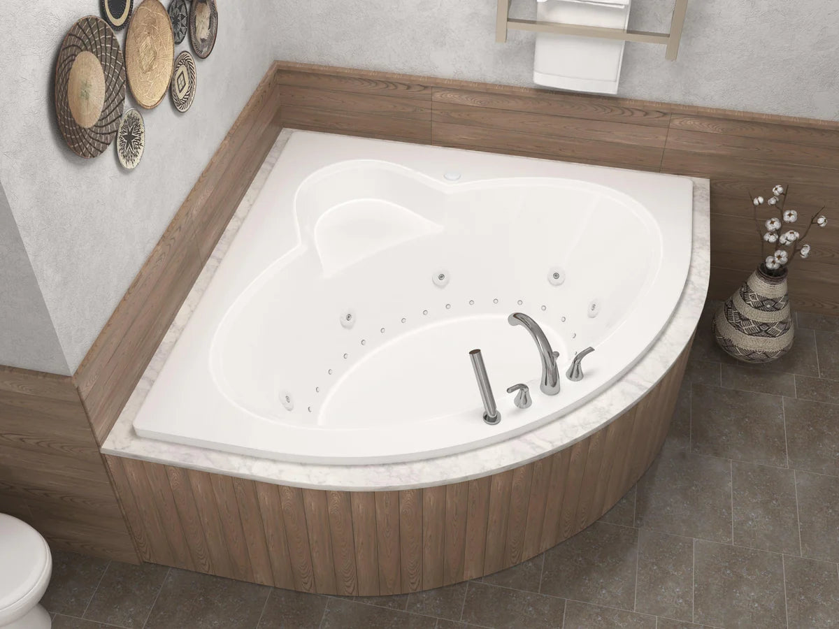Jasper 85 in. x 67 in. Corner Whirlpool and Air Bathtub with Center drain and VS Jets and Aromatherapy in Glossy White