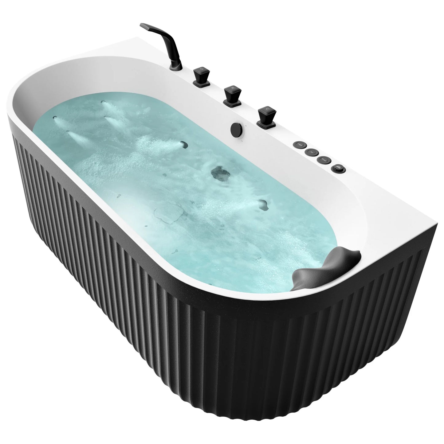 Stone Bell 67 in. Flatbottom Freestanding Whirlpool and Air Bathtub with Center Drain and Faucet in Black and White
