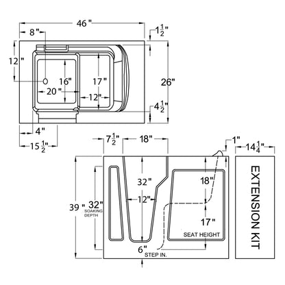 MediTub Walk-In 26x46 Biscuit left-drain soaking alcove bathtub