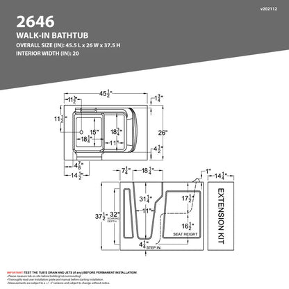 Value Series 26 in. x 46 in. Left Drain Quick Fill Walk-in Saoking Tub in White