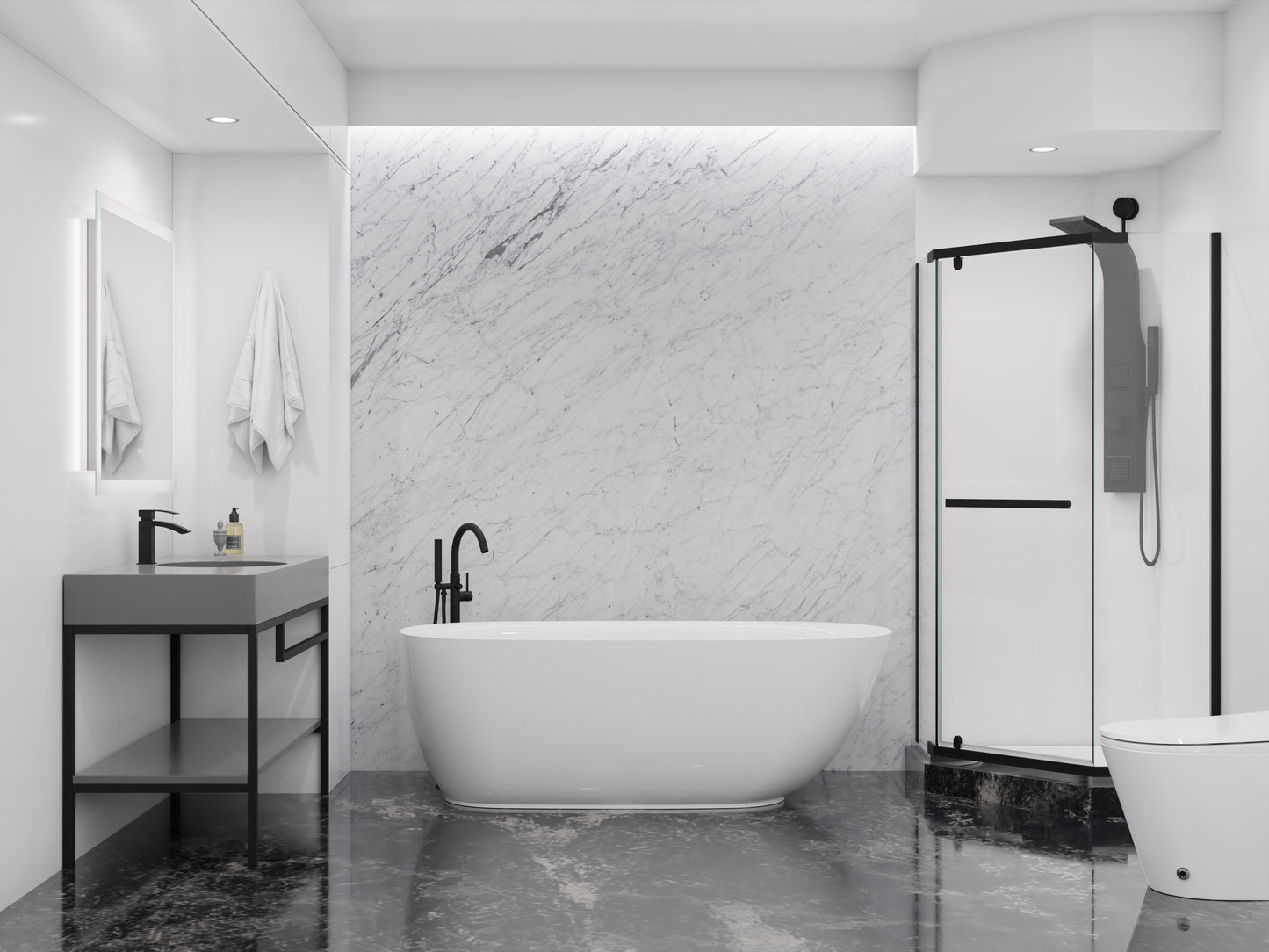 Britt Series 59 in. x 30 in. Flat Bottom Acrylic Freestanding Soaking Bathtub with Center Drain in Glossy White